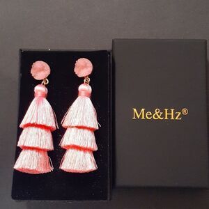 New Me&Hz Layered Hot Pink Tassel Earrings New In Box